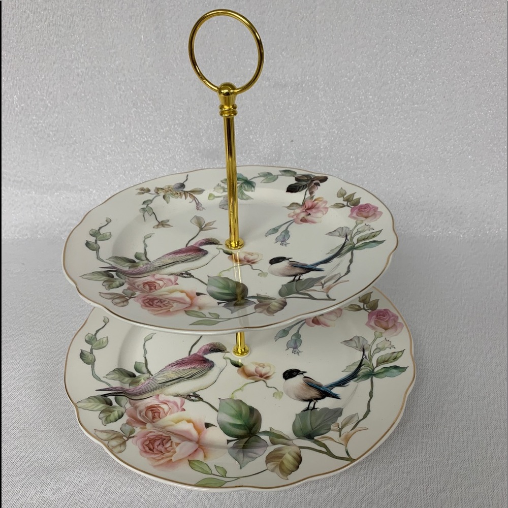 Grace Teaware Spring Birds 2-Tier Serving Plate